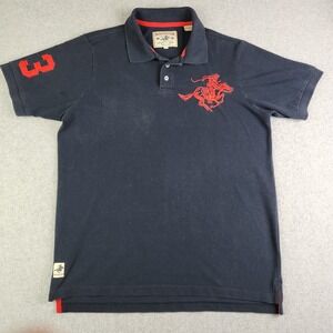 Winchester Polo Shirt Mens Large Navy Blue Red Cowboy Logo Short Sleeve Cotton L